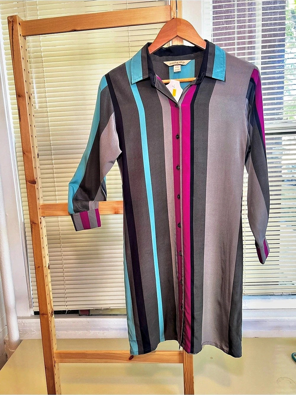 Vintage presley skye Striped Long Sleeve Shirt Dress in Black, Purple, & Blue Si